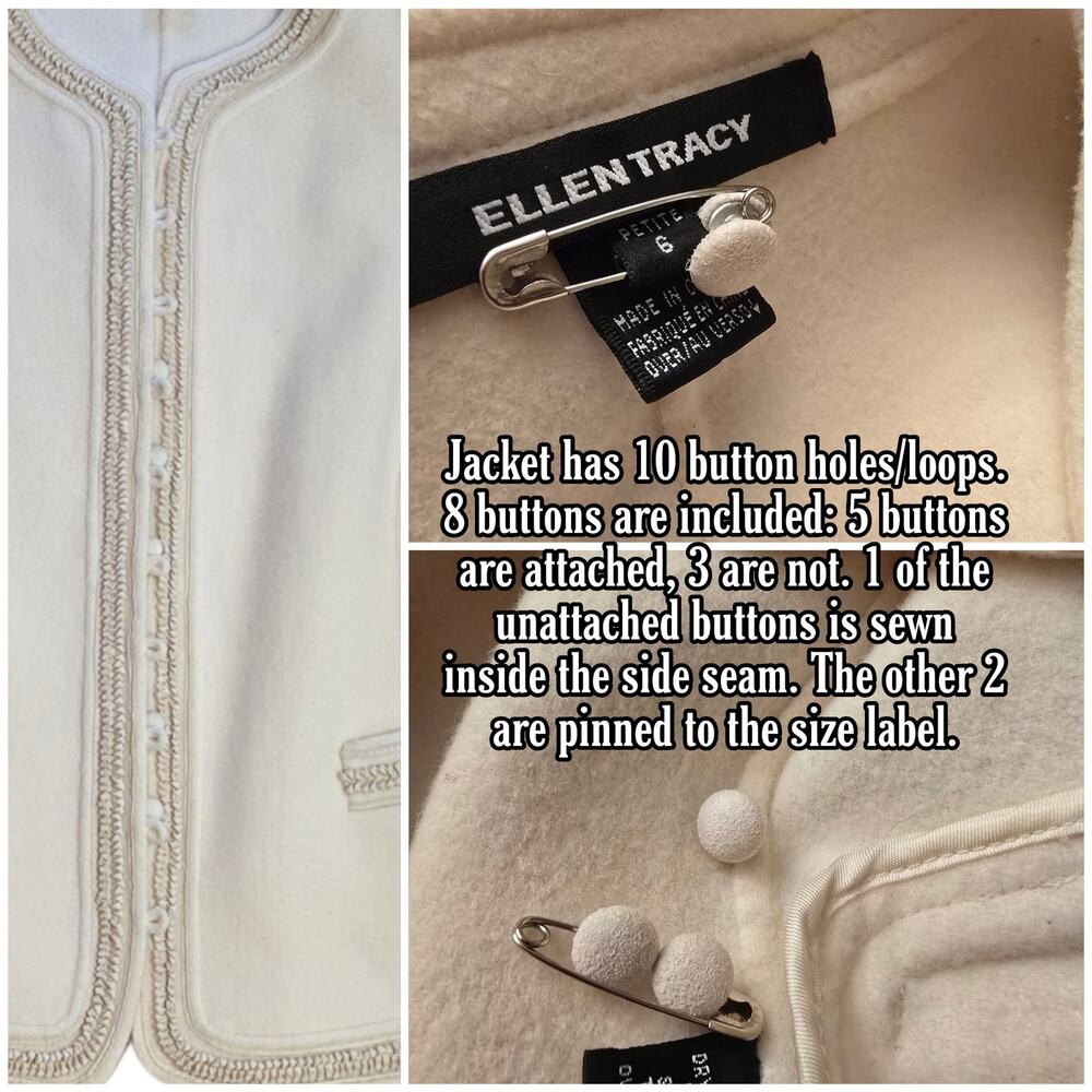 Ellen Tracy Petite Cream Ivory Wool Angora Blazer Jacket Size 6P Vintage - Picture 7 of 10